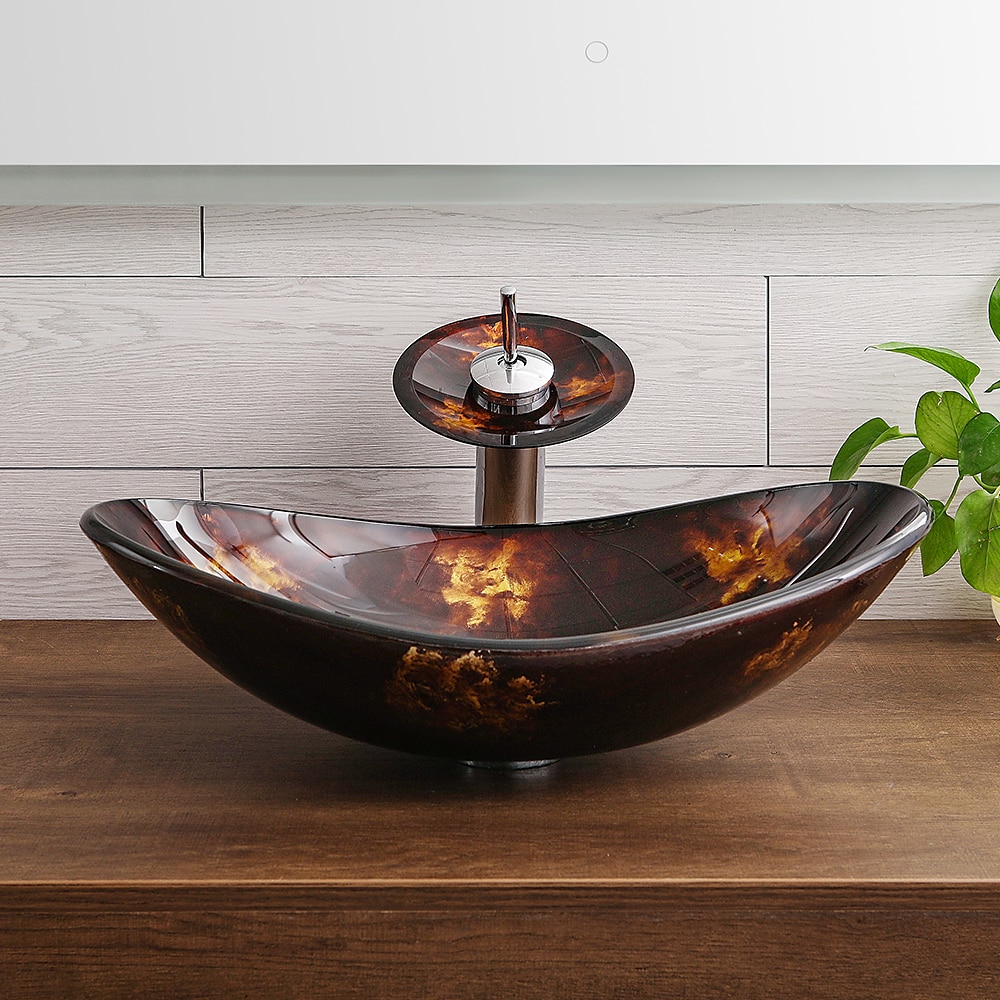 Bathroom Vessel Sink with Faucet Mounting Ring and Pop Up Drain Round Bowl BasinBrown 2025 - CAD $398.99 –P6