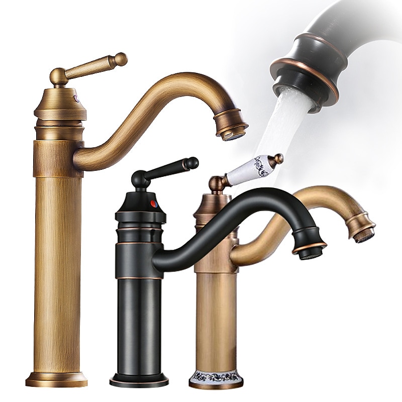 Antique ORB Black Bathroom Sink Faucet,FaucetSet Centerset Single Handle One Hole Bath Taps with Hot and Cold Switch 2025 - CAD $87.99 –P1