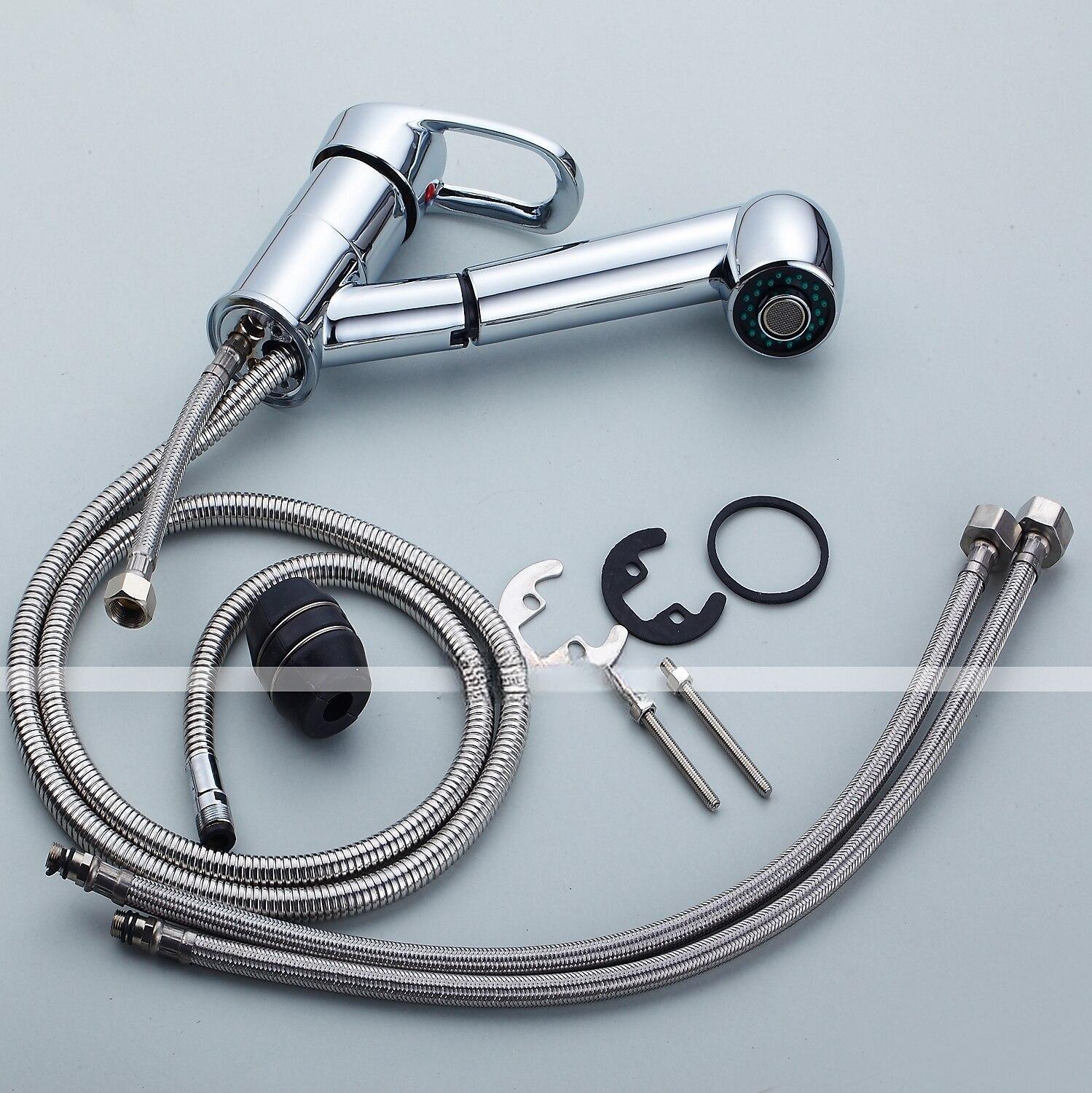 Single Handle One Hole Kitchen faucet Chrome Pull-out Centerset Kitchen Taps Solid Brass Commercial Sprayer Kitchen Sink Faucets with Cold and Hot Water 2025 - CAD $95.99 –P3