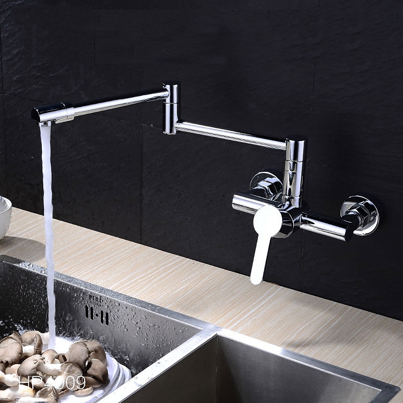 Wall Mounted Kitchen Sink Mixer Faucet Foldable Pot Filler FacuetSingle Handle Two Holes Folding Taps Electroplated / Painted Finishes Pull-out / Pull-down / Pot Filler Wall Mounted / Brass 2025 - CAD $199.99 –P9