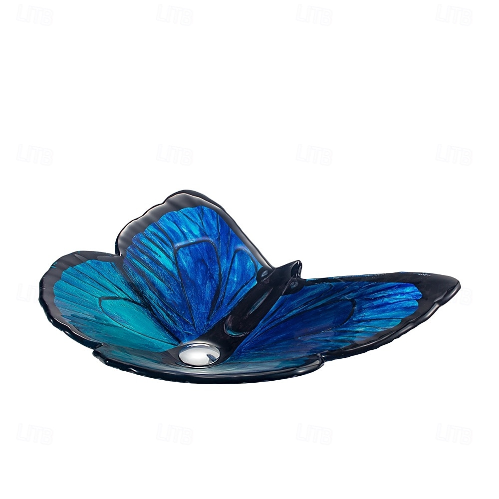 Bathroom Vessel Sink Butterfly Shape Artistic Tempered Glass Vessel Sink Vessel Bowl Sink Countertop Vanity Vessel Sink with Waterfall Faucet and Pop Up Drain Combo 2025 - CAD $558.99 –P4