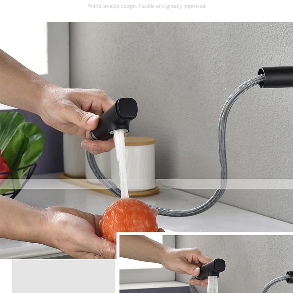 Kitchen Sink Faucet Black Single Handle One Hole Electroplated Pull-out / Pull-down Centerset Contemporary Kitchen Taps with Stream and Shower Modes 2025 - CAD $159.99 –P6