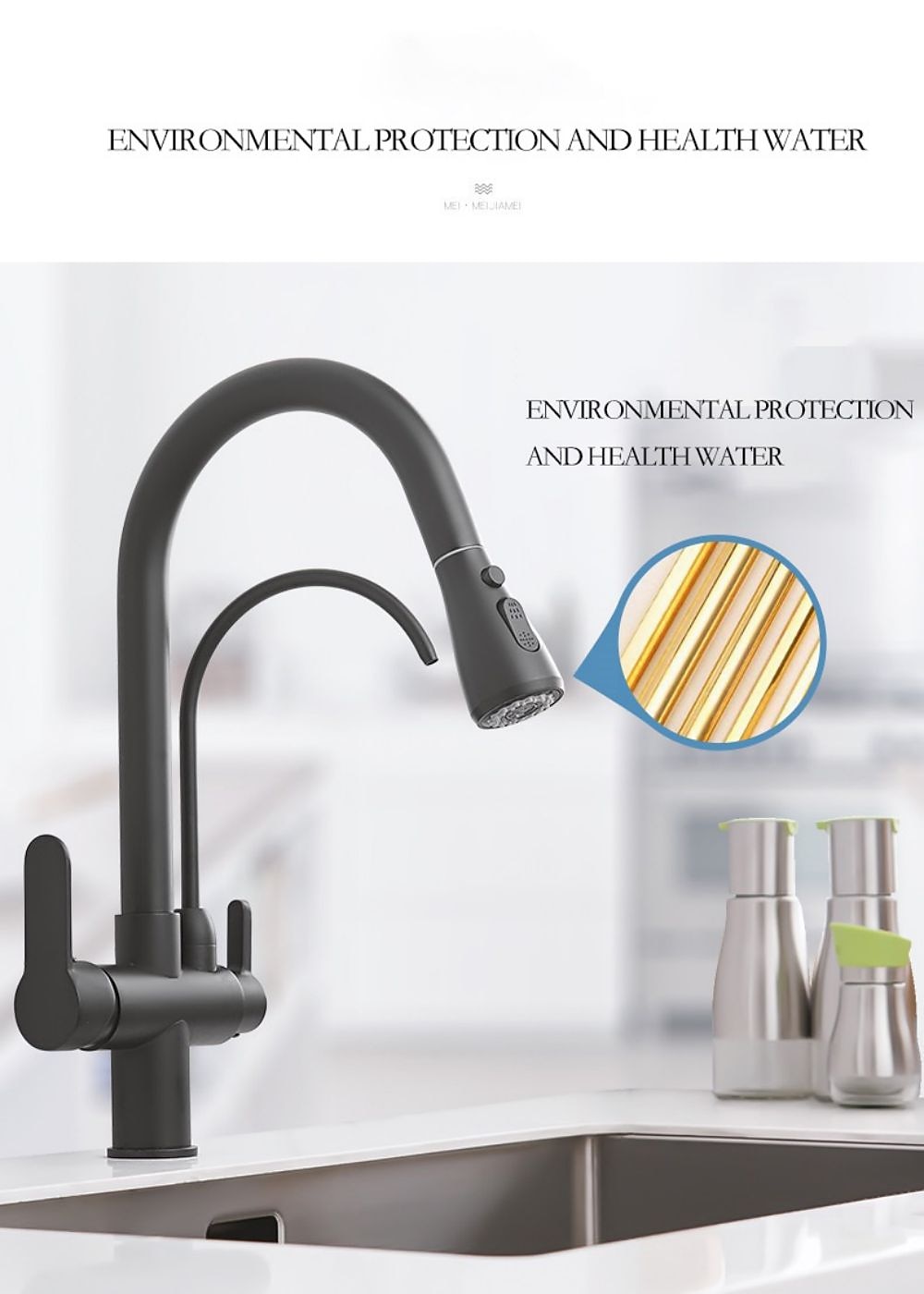 Kitchen Sink Mixer Faucet Pull Out Sprayer with Soap Dispenser 360 swivel Black Single Handle Brass Taps Pull Down Deck Mounted Hot Cold Water Hose Filter Tap 2025 - CAD $103.99 –P3