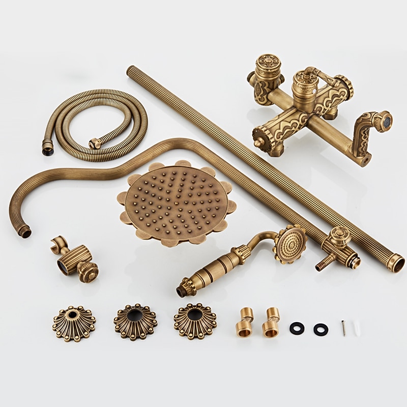 Shower FaucetRainfall Shower System Body Jet Massage Set - Handshower Included pullout Rainfall Shower Antique Vintage Style Antique Brass Mount Inside Brass Valve Bath Shower Mixer Taps 2025 - CAD $558.99 –P1