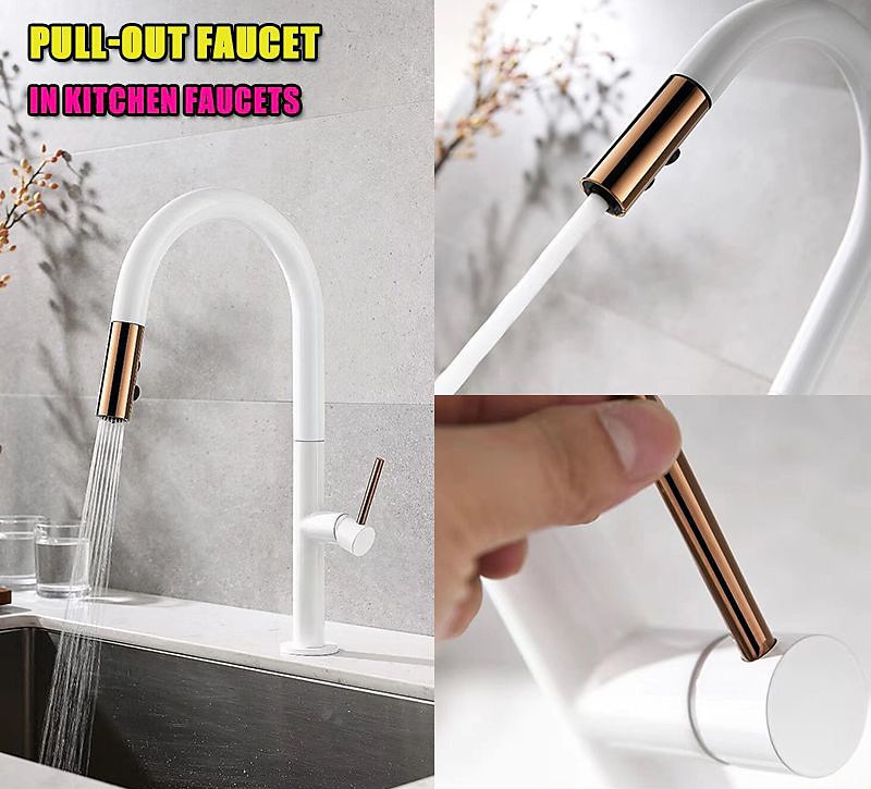 Kitchen Sink Mixer Faucet with Pull Out Sprayer Contemporary 360 Rotatable Pull Down Single Handle One Hole High Arc Antique Kitchen Taps Adjustable Cold and Hot Water Hose 2025 - CAD $127.99 –P4
