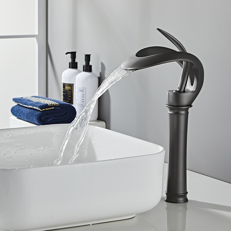 Bathroom Sink Faucet Waterfall Spout, Brass Mixer Basin Taps, Single Handle One Hole Bath Taps Painted Finishes Tall Body Modern Style 2025 - CAD $175.89 –P3