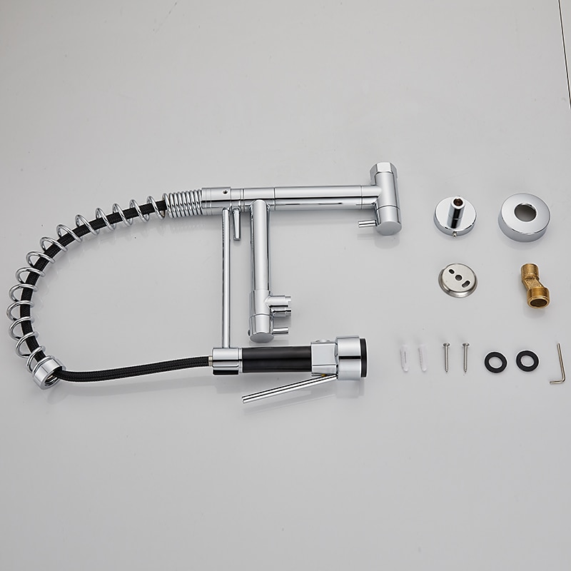 Wall Mounted Kitchen Sink Faucet Only Cold Water Pull Down Sprayer 360 Swivel Pull Out Kitchen Taps 2 Sprayer Mode Vessel Water Tap Gold Black Chrome 2025 - CAD $159.99 –P12
