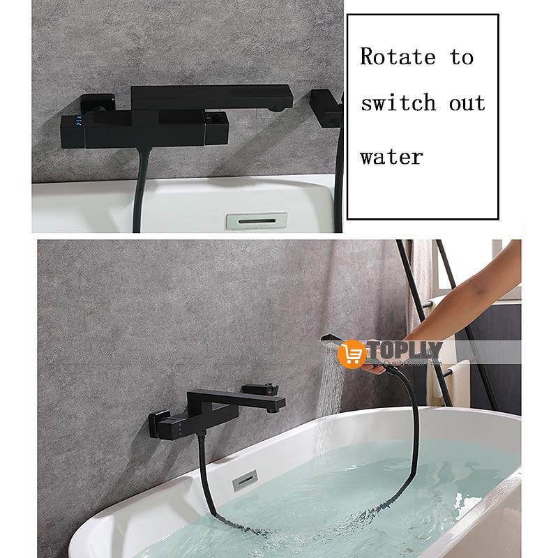Bathtub Faucet Black Wall Mounted Bathroom Faucet Bath Roman Tub Filler Mixer Tap Brass 2 Hole Sprayer with Cold Hot Water Hose 2025 - CAD $446.99 –P3