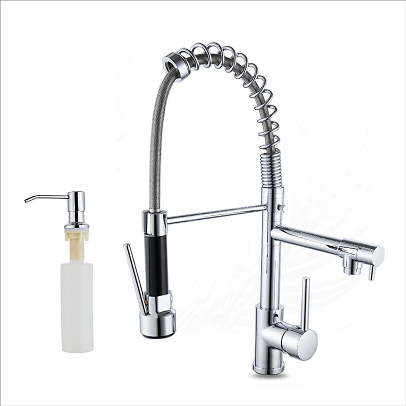 Kitchen faucet - Single Handle Two Holes Chrome Pull-out / ­Pull-down Widespread Contemporary Kitchen Taps 2025 - CAD $143.99 –P7