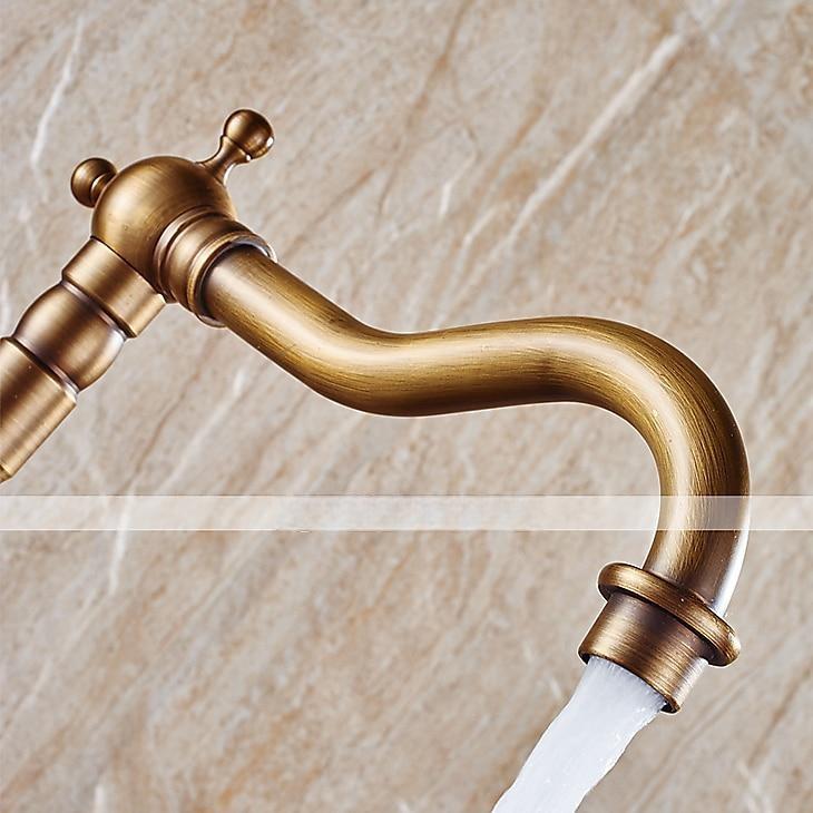 Bathroom Sink Faucet,Antique Brass Single Handle  One Hole Bath Taps, Retro Style Ceramic Handle Rotatable Faucet with Hot and Cold Switch 2025 - CAD $87.99 –P6