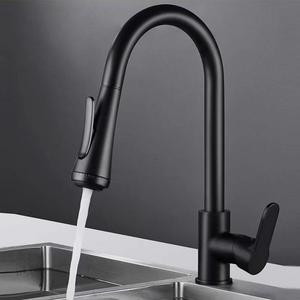 Kitchen Faucet with SprayerMatte Black Brass 4-Function Single Handle One Hole Button Design Pull-out / Pull-down Centerset Contemporary Kitchen Taps(with Soap Dispenser) 2025 - CAD $127.99 –P11