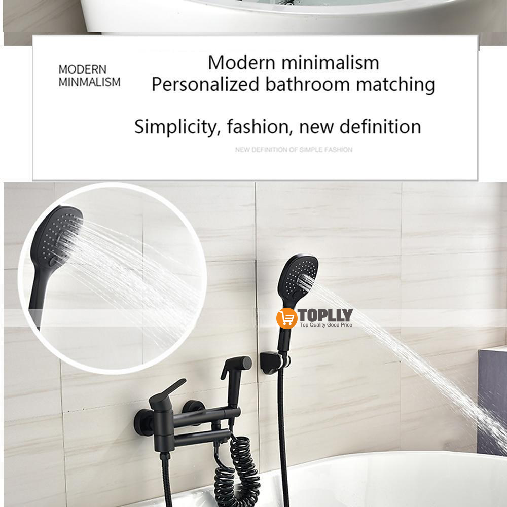 Bathtub Faucet Wall Mounted Black 3 Spout Bathroom Faucet Bath Roman Tub Filler Mixer Tap Brass with 2 Sprayer Bidet Sprayer 2025 - CAD $135.99 –P6