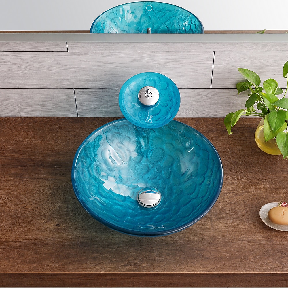 Bathroom Sink / Bathroom Faucet / Bathroom Mounting Ring Vanity Wash Basin - Tempered Glass Round Vessel Sink 2025 - CAD $311.99 –P2