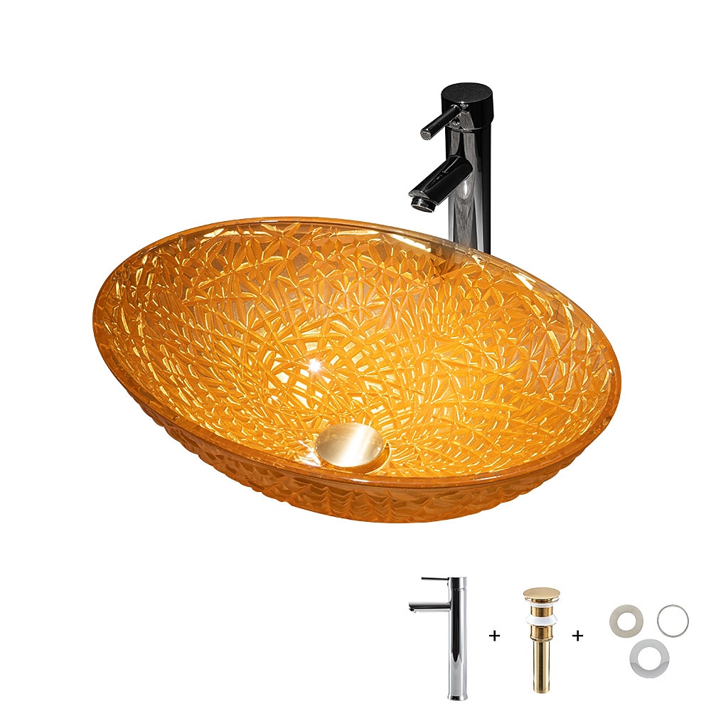 Modern Luxury Art Orange Oval Die Cast Glass Wash Basin With Faucet Basin Holder And Drain 2025 - CAD $398.99 –P14