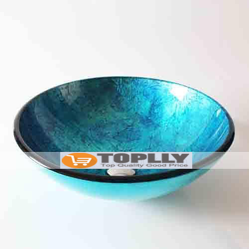 Round Artistic Vanity Basin Sink Bathroom Vessel Tempered Glass Bowl 16.5 inch Art Wash Basin Mixer Faucet Set with Pop-up Drain Boat Shape Countertop Above Counter Washroom 2025 - CAD $328.99 –P11