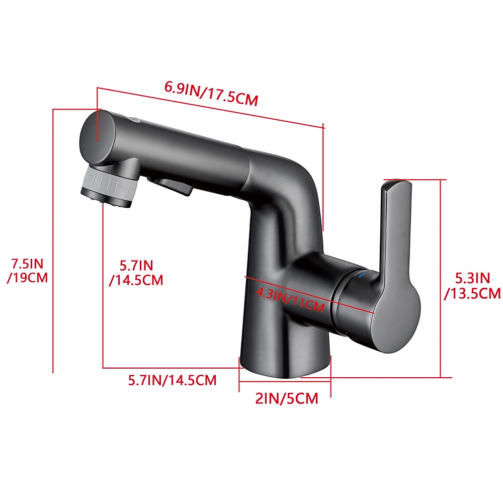 Pull Out Bathroom Sink Mixer Faucet, 360 swivel Pull Down Sprayer Basin Tap Brass, 2 Water Flow Modes with Rotating Spout, Single Handle Washroom Water Tap with Cold Hot Hose 2025 - CAD $167.99 –P1