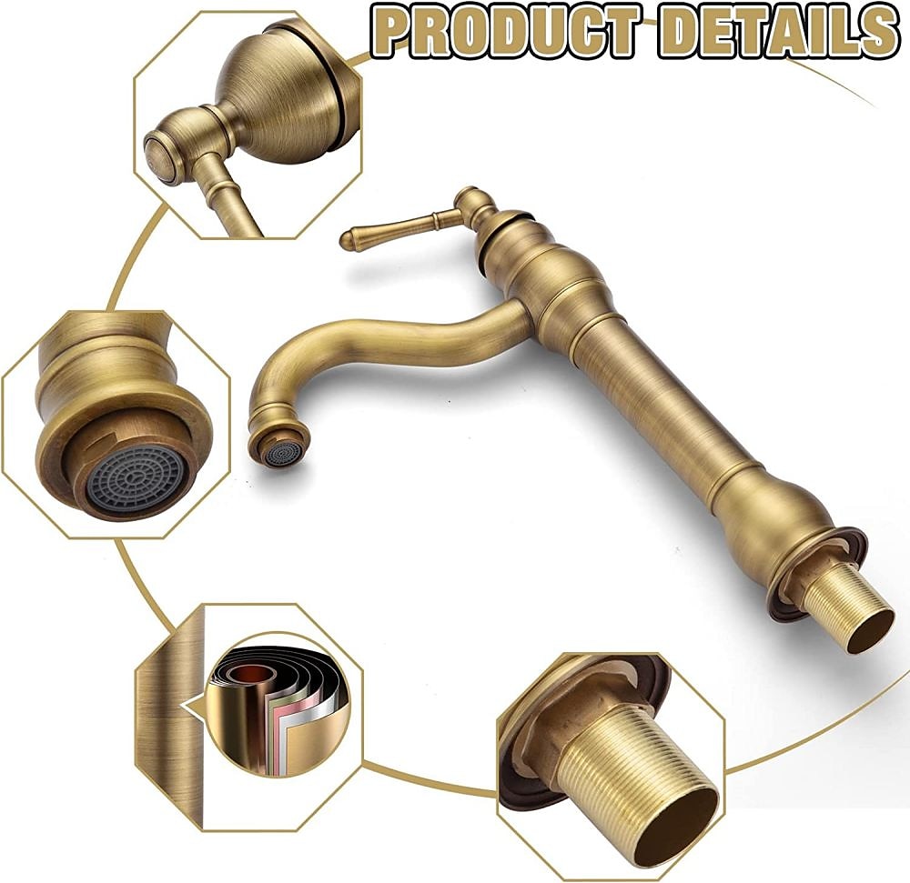Bathroom Sink Mixer Faucet Antique Brass ORB, 360 Rotatable Basin Tap Single Handle Deck Mounted, Traditional Washroom Vessel Bath Taps 2025 - CAD $151.99 –P4