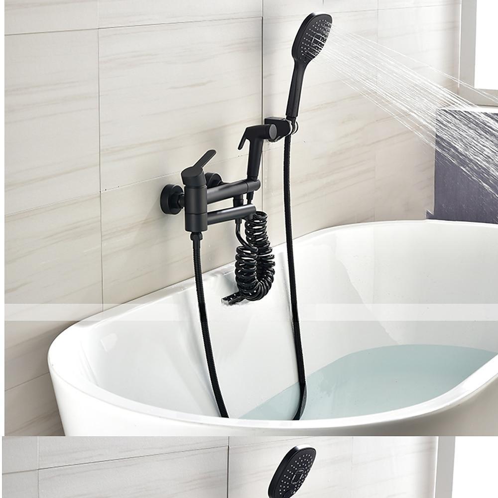 Bathtub Faucet Wall Mounted Black 3 Spout Bathroom Faucet Bath Roman Tub Filler Mixer Tap Brass with 2 Sprayer Bidet Sprayer 2025 - CAD $135.99 –P1