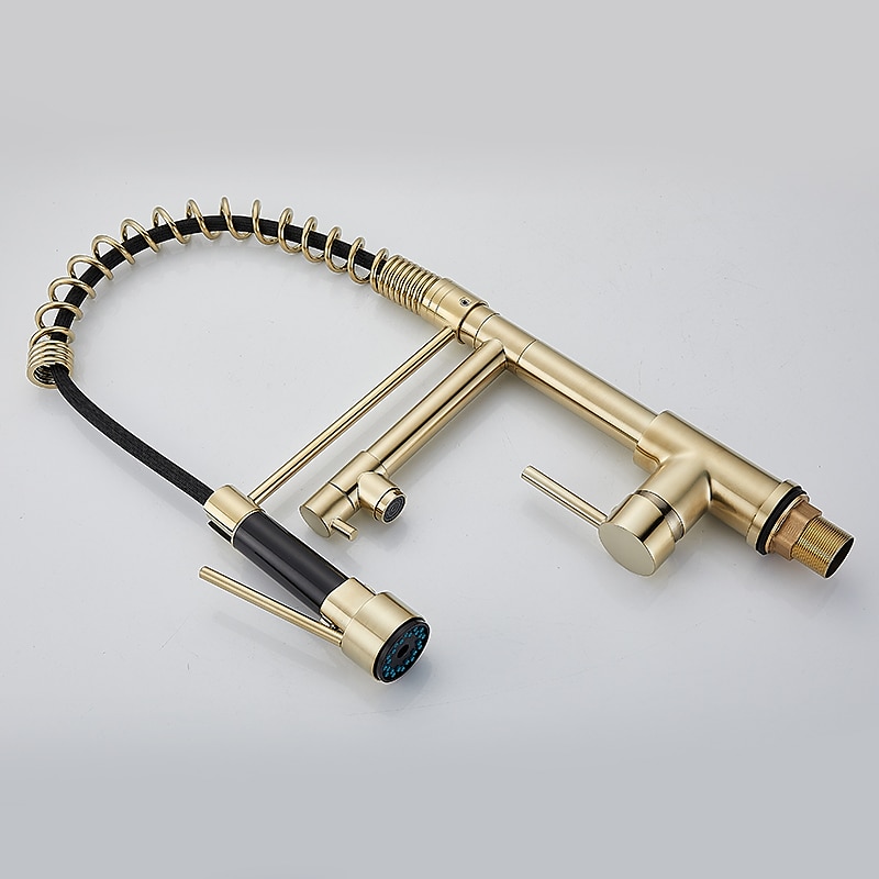 Kitchen Faucet Pull Out Sink Mixer Taps Dual Spout High Arc Spring Vessel Brass Taps Single Handle 360 Swivel Sprayer with Hot and Cold Water Hose 2025 - CAD $175.99 –P2