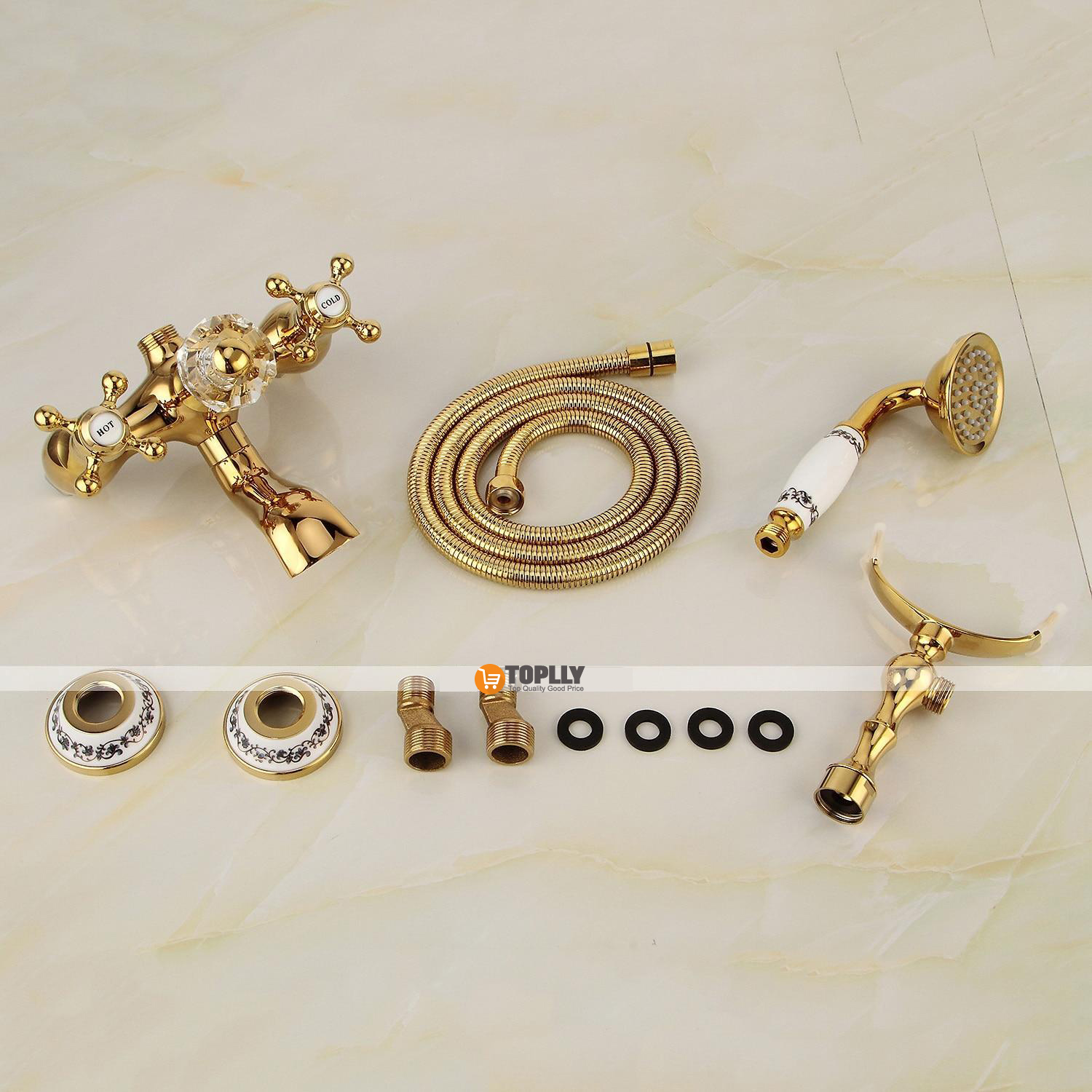 Bathtub Faucet Mixer Tap Telephone Style Luxury Golden Polish With Sprayer Hand Shower Rotate Spout tub Hot and Cold Water 2025 - CAD $239.99 –P15