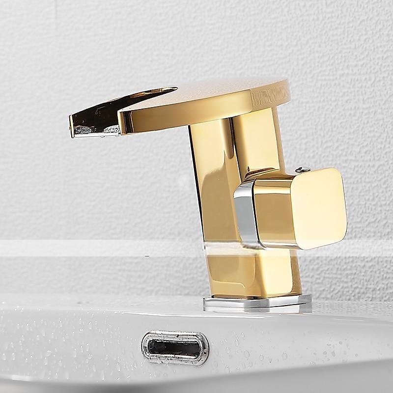 Bathroom Sink Faucet,LED Waterfall Temperature Controlled 3-Colors Electroplated Centerset Single Handle One Hole Bath Taps 2025 - CAD $95.99 –P12