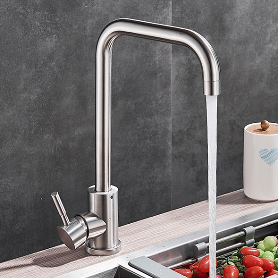 Stainless Steel Kitchen Sink Mixer Faucet 360 Swivel Single Handle Kitchen Taps Deck Mounted with Hot and Cold Water Hose Vessel Taps 2025 - CAD $52.99 –P5