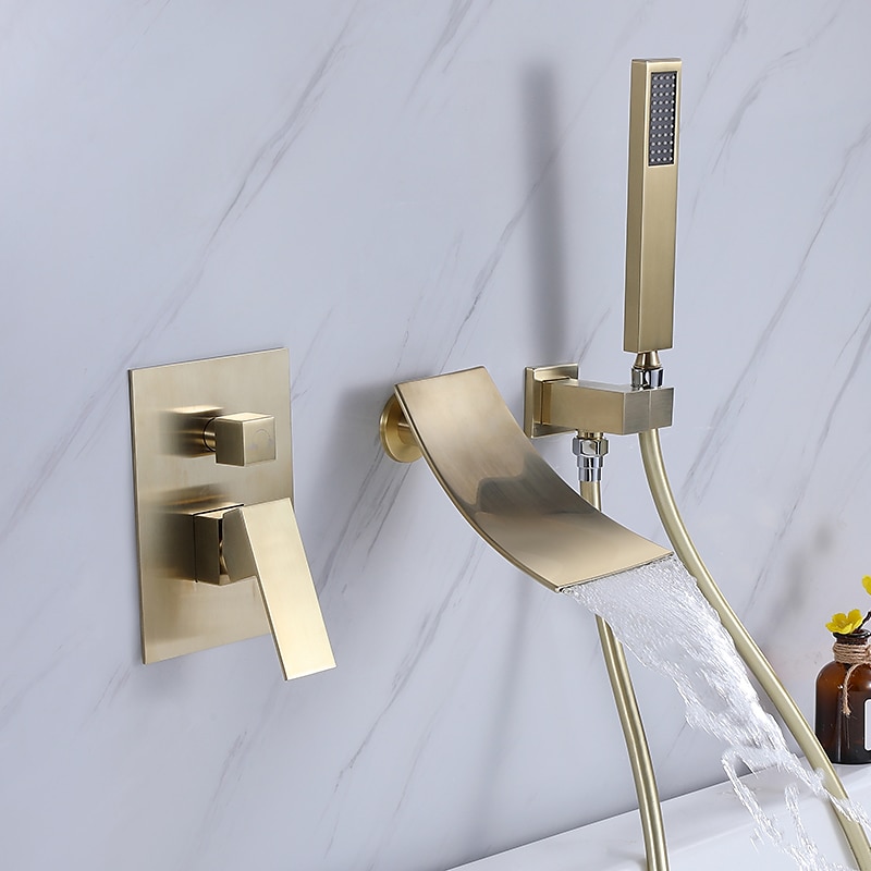 Wall Mounted Bathtub Faucet with Hand Shower Modern Wall Installation with Ceramic Valve Bathtub Filling Shower Mixer Faucets Single Handle Cascading Faucet 2025 - CAD $398.99 –P3