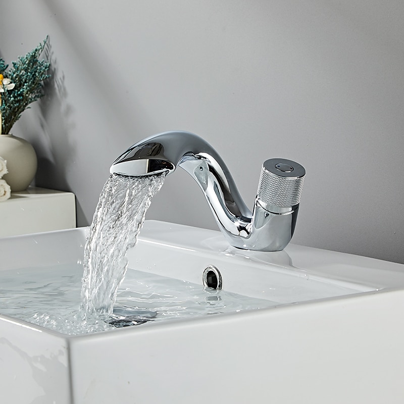 Waterfall Bathroom Sink Mixer Faucet, Mono Wash Basin Single Handle Basin Taps, Monobloc Vessel Water Brass Tap Deck Mounted with Hot and Cold Hose 2025 - CAD $87.99 –P7