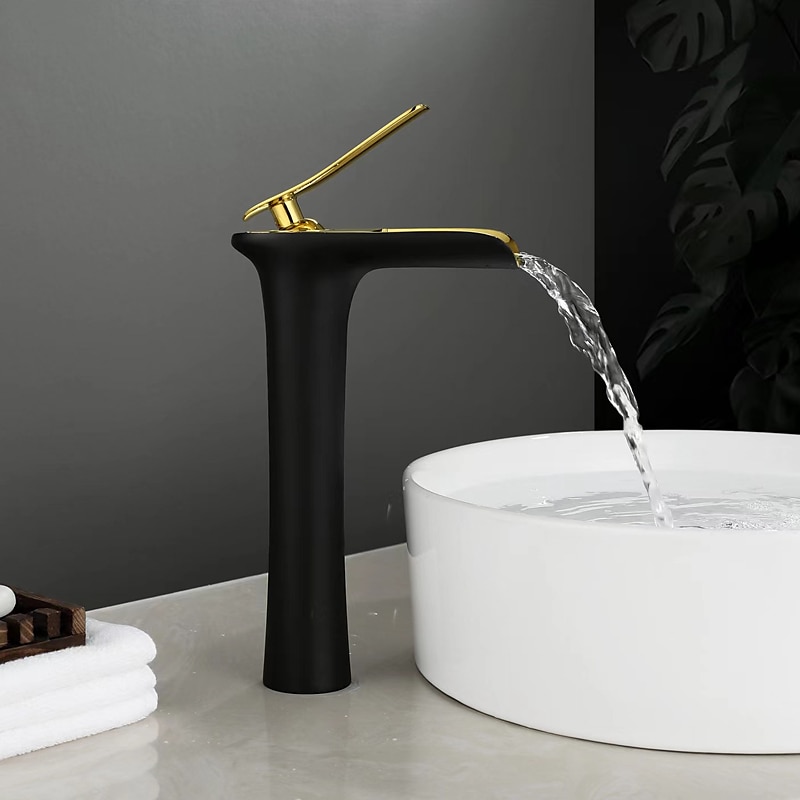 Waterfall Bathroom Sink Mixer Faucet Tall, Mono Wash Basin Single Handle Basin Taps Washroom with Hot and Cold Hose Monobloc Vessel Water Brass Tap Deck Mounted 2025 - CAD $111.99 –P6