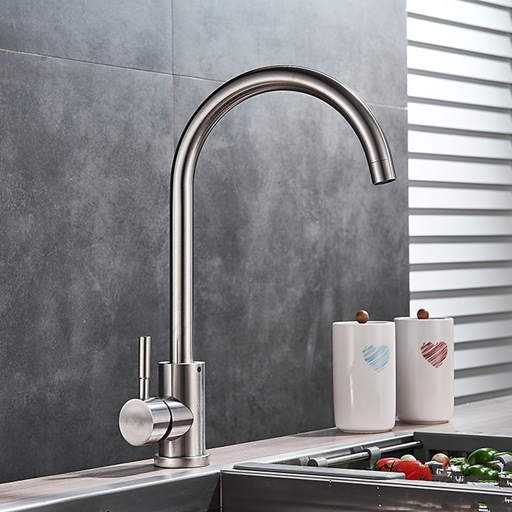 Stainless Steel Kitchen Sink Mixer Faucet 360 Swivel Single Handle Kitchen Taps Deck Mounted with Hot and Cold Water Hose Vessel Taps 2025 - CAD $52.99 –P9