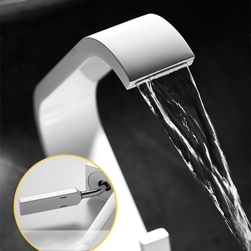 Waterfall Bathroom Sink Mixer Faucet, Monobloc Basin Taps Single Handle Wash Basin Faucets with Hot and Cold Hose Vessel Water Brass Tap Deck Mounted 2025 - CAD $87.99 –P5