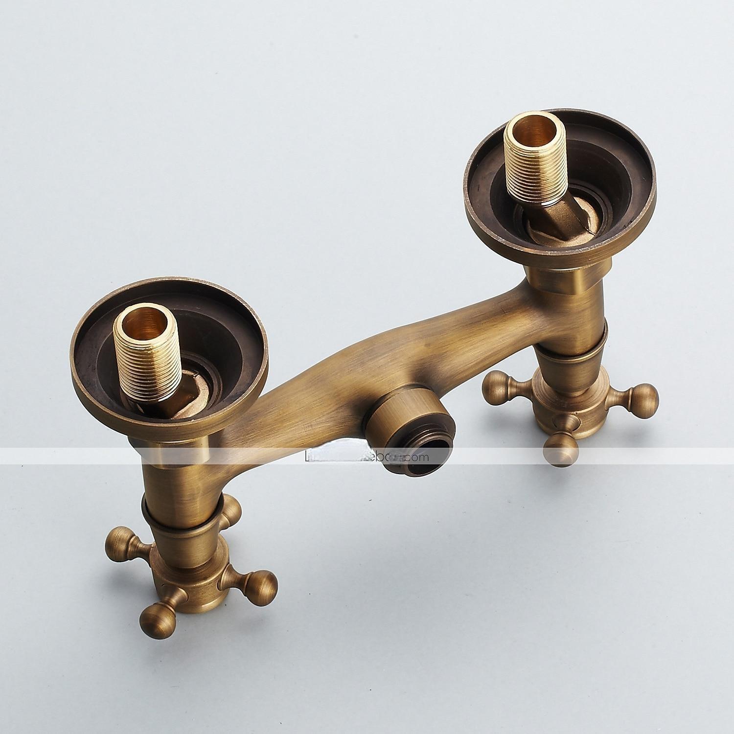 Shower Faucet Set - Handshower Included pullout Vintage Style / Country Antique Brass Mount Outside Ceramic Valve Bath Shower Mixer Taps / Two Handles One Hole 2025 - CAD $151.99 –P6