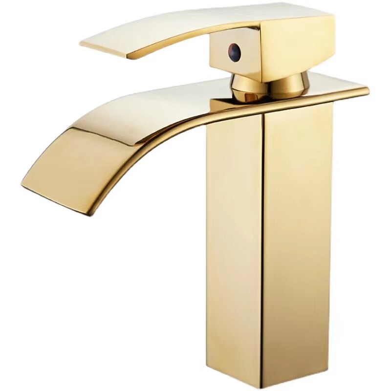 Waterfall Bathroom Sink Mixer Faucet Tall Short, Mono Wash Basin Single Handle Basin Taps, Washroom with Hot and Cold Hose Monobloc Vessel Water Brass Tap Deck Mounted Golden Black 2025 - CAD $83.18 –P2