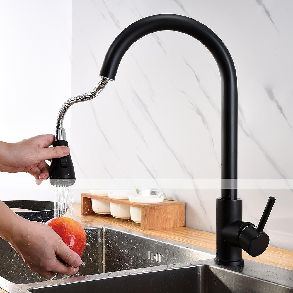 Kitchen Sink Mixer Faucet with Pull Out Sprayer Black 360 Swivel Single Handle Kitchen Taps Deck Mounted One Hole Brass Kitchen Sink Faucet Water Vessel Taps 2025 - CAD $103.99 –P2