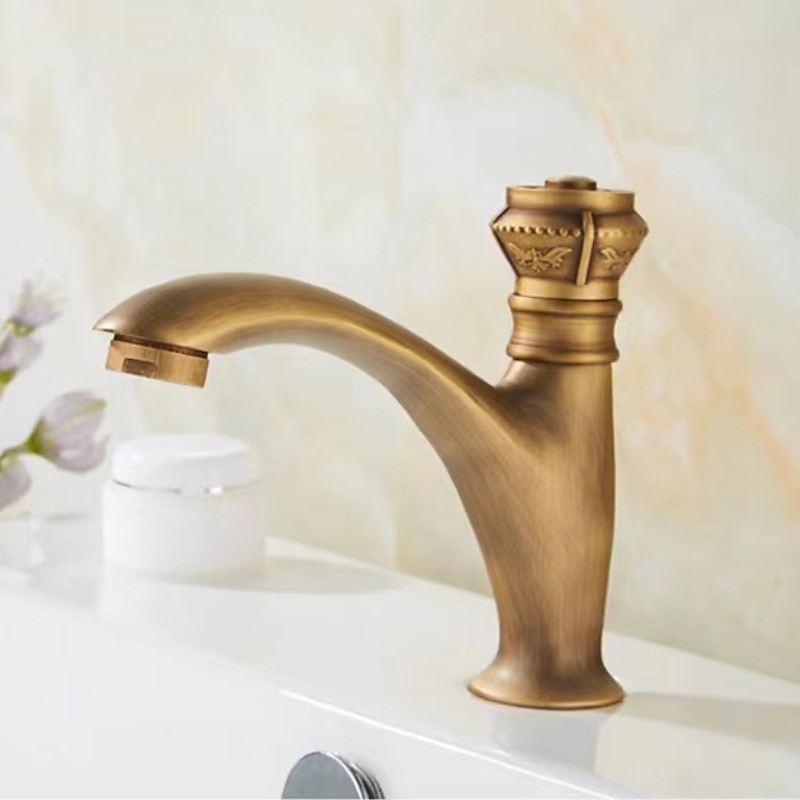 Vintage Bathroom Sink Faucet Cold Water Only, Monobloc Washroom Basin Taps Single Handle One Hole Deck Mounted Retro Antique Style 2025 - CAD $60.99 –P2