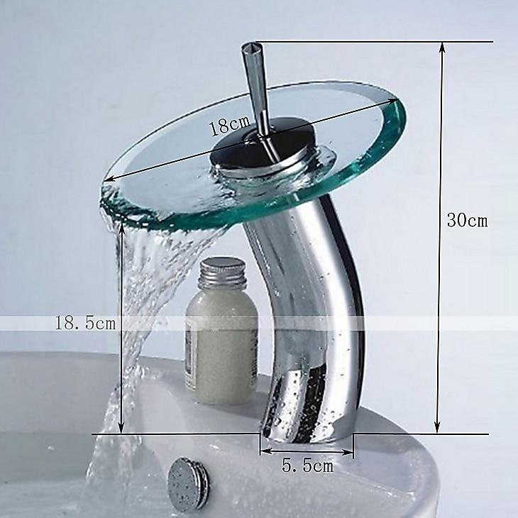 Brass Bathroom Sink Faucet,Waterfall Chrome Vessel Single Handle One Hole Bath Taps with Glass Faucet Spout,Ceramic Valve and Hot and Cold Switch 2025 - CAD $95.99 –P2