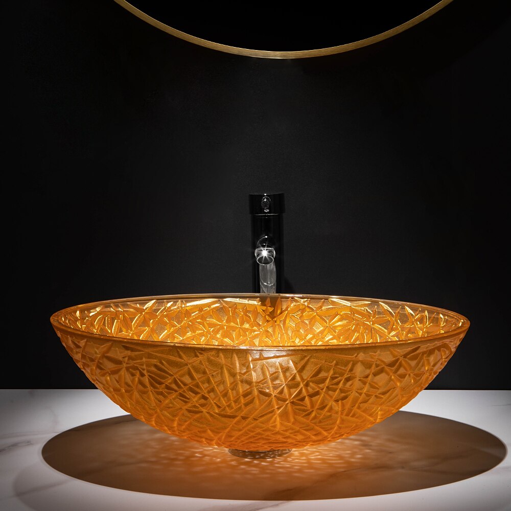 Modern Luxury Art Orange Oval Die Cast Glass Wash Basin With Faucet Basin Holder And Drain 2025 - CAD $398.99 –P6