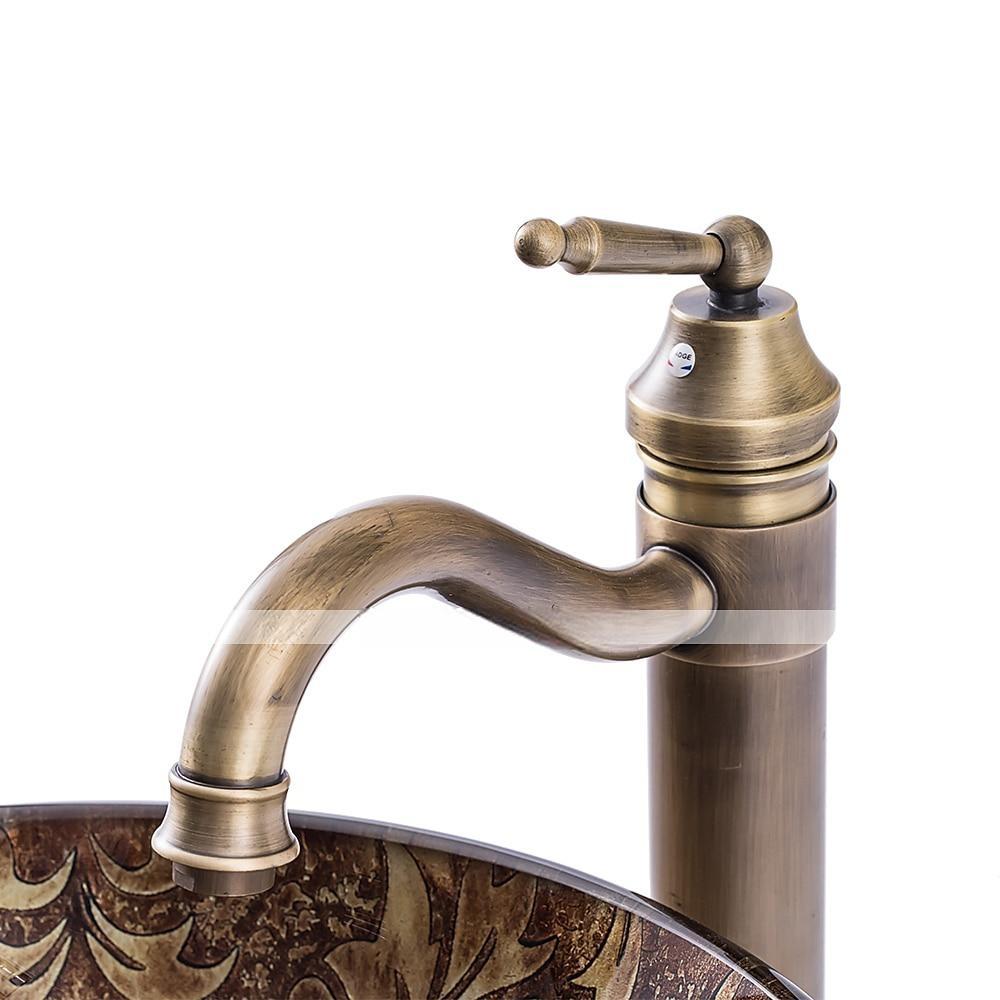 Vintage Bathroom Vessel Sink Set Round 16.5"x5.7" Sink Mixer Faucet and Drain Combo with Pop-up Drain Boat Shape Tempered Glass Artistic Vessel Vanity Sink Bowl Above Counter Sink Art Wash Basin 2025 - CAD $287.99 –P6