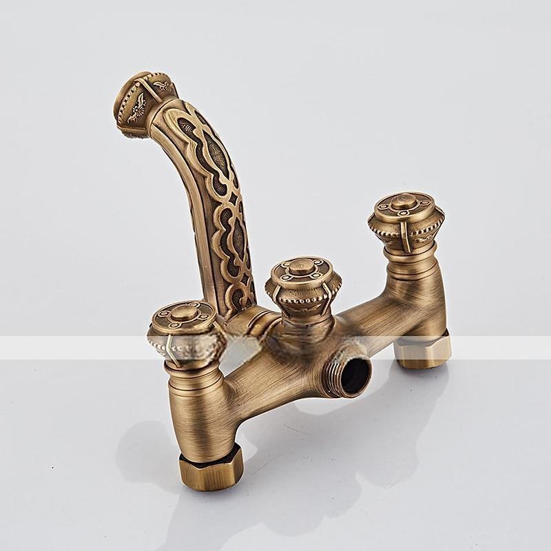 Vintage Shower System Faucet Set Wall Mounted 360 Swivel Antique Brass Bathroom Shower Head Facuet Kit with Handheld Shower Head Sprayer Ceramic Valve Bath Mixer Tap 2025 - CAD $119.99 –P3