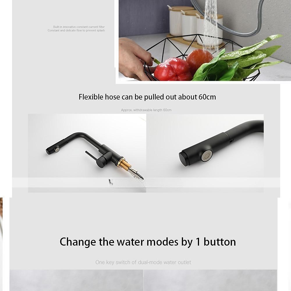 Kitchen Sink Faucet Black Single Handle One Hole Electroplated Pull-out / Pull-down Centerset Contemporary Kitchen Taps with Stream and Shower Modes 2025 - CAD $159.99 –P7