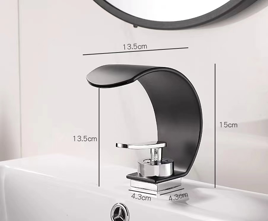 Waterfall Bathroom Faucet Sink Mixer Basin Taps, Arc Spout Single Handle Washroom Faucet Deck Mounted with Cold and Hot Hose Black Chrome White 2025 - CAD $111.99 –P1