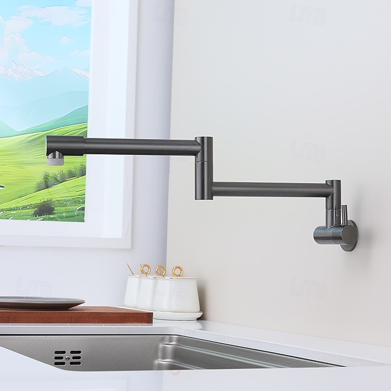 Kitchen faucet - Single Handle One Hole Nickel Brushed / Stainless Steel Standard Spout / Pot Filler Wall Mounted Modern Contemporary Kitchen Taps 2025 - CAD $143.99 –P1