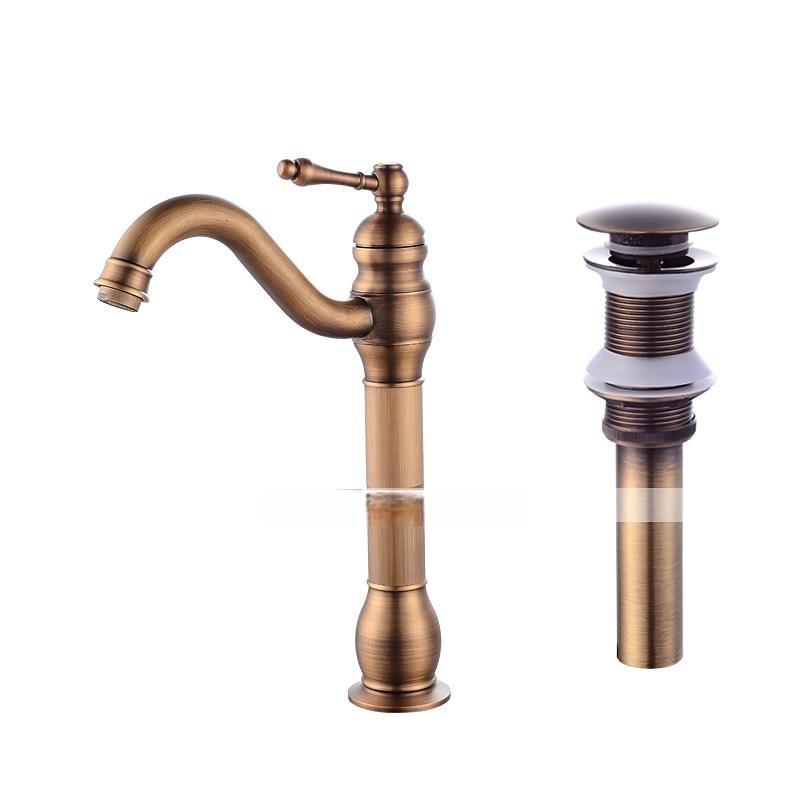 Bathroom Faucet Set,Antique Brass Single Handle One Hole Bath Taps with Drain 2025 - CAD $143.99 –P5