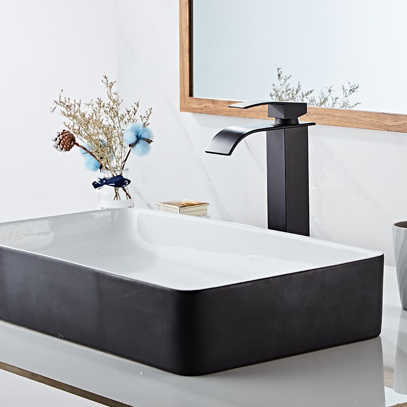 Waterfall Bathroom Sink Mixer Faucet Tall Short, Mono Wash Basin Single Handle Basin Taps, Washroom with Hot and Cold Hose Monobloc Vessel Water Brass Tap Deck Mounted Golden Black 2025 - CAD $83.18 –P3