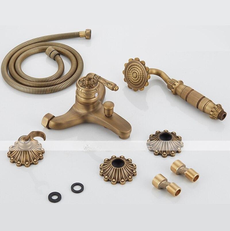 Bathtub Faucet - Retro Antique Brass Wall Installation Ceramic Valve Bath Shower Mixer Taps / Country / Single Handle / Yes / Rain Shower / Handshower Included 2025 - CAD $143.99 –P1