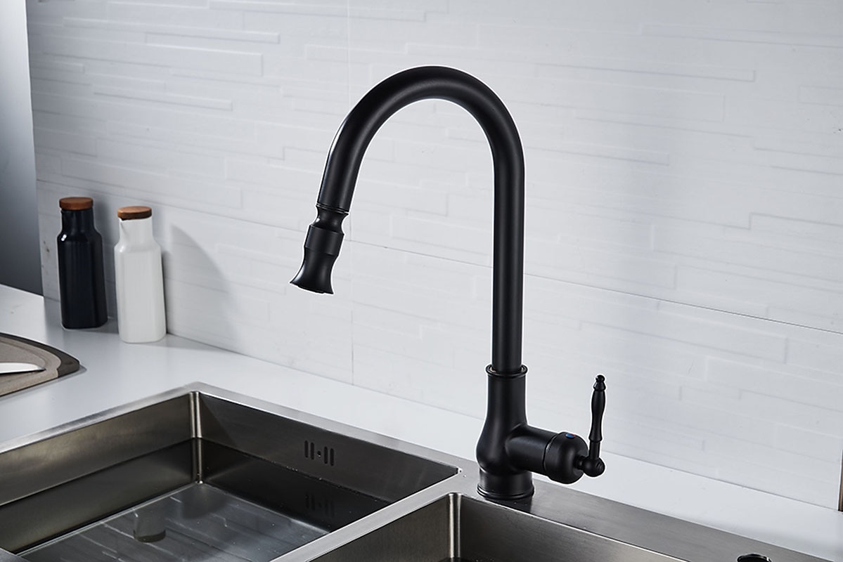 Kitchen Sink Mixer Faucet with Pull Out Spray 360 Swivel Pull Down Vessel Taps Antique Brass/Black Deck Mounted Antique Single Handle One Hole Kitchen Taps 2025 - CAD $151.97 –P9