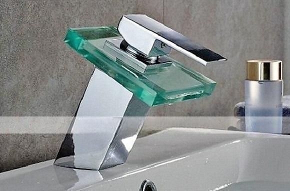 Waterfall Bathroom Sink Mixer Faucet Chrome, Led Faucet Lights Color Changing Battery Powered, Single Hole Single Handle Basin Taps, Brass Washroom Facuet with Glass Spout 2025 - CAD $87.99 –P2