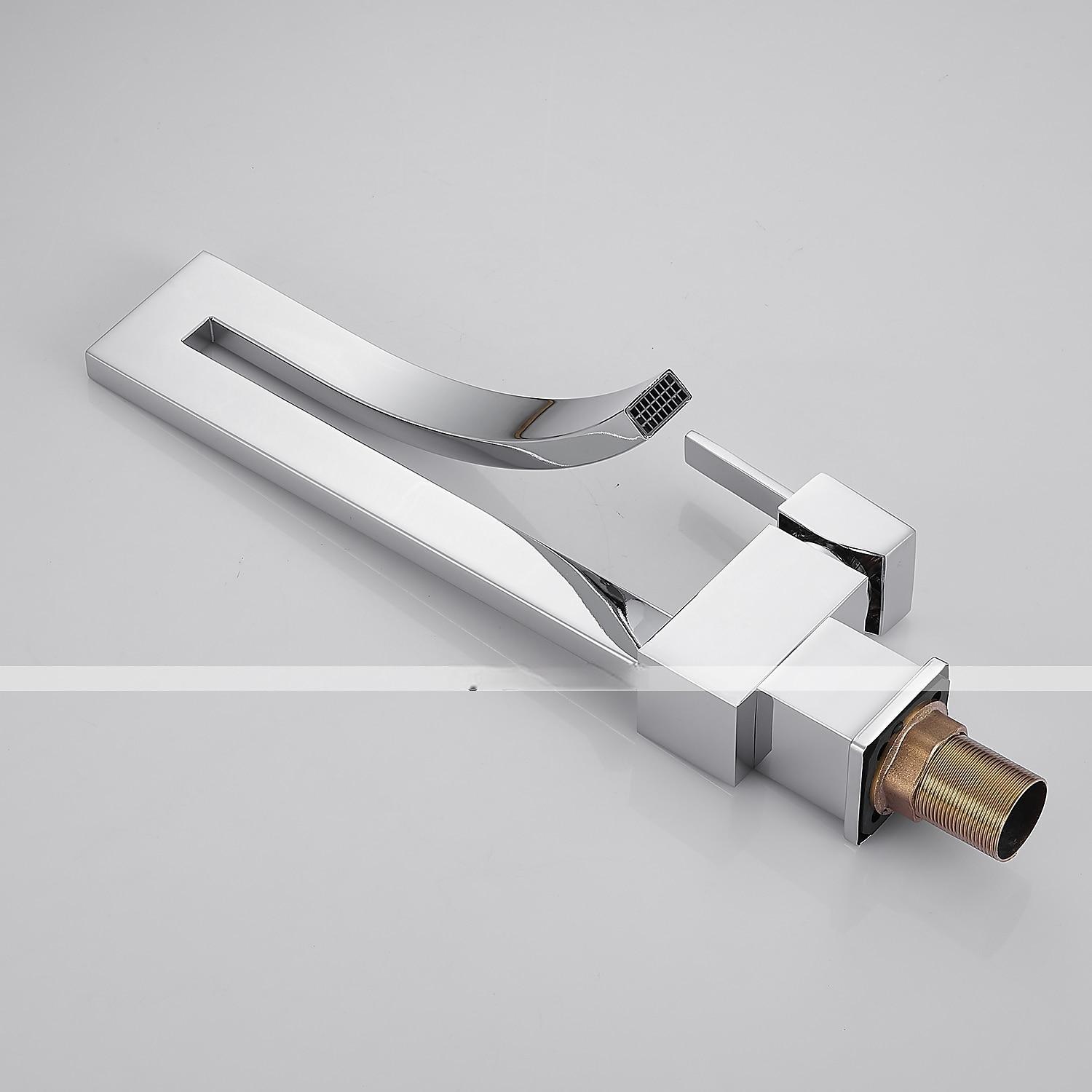 Waterfall Bathroom Sink Mixer Faucet, 360 Rotating Basin Vessel Tap Single Handle Irregular Creative Design Brushed Nickel/Chrome/Matte Black/Golden Sink Tap with Hot and Cold Water Hose 2025 - CAD $111.99 –P16