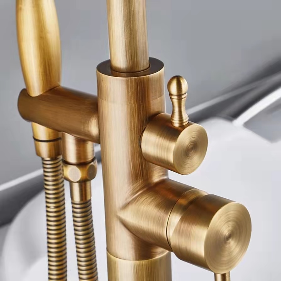 Vintage Bathtub Faucet Floor Mount Bath Tub Filler Mixer Tap Freestanding with Heldhand Showerhand 360 Swivel High Arc Spout Standing Shower Faucet 2025 - CAD $318.99 –P6