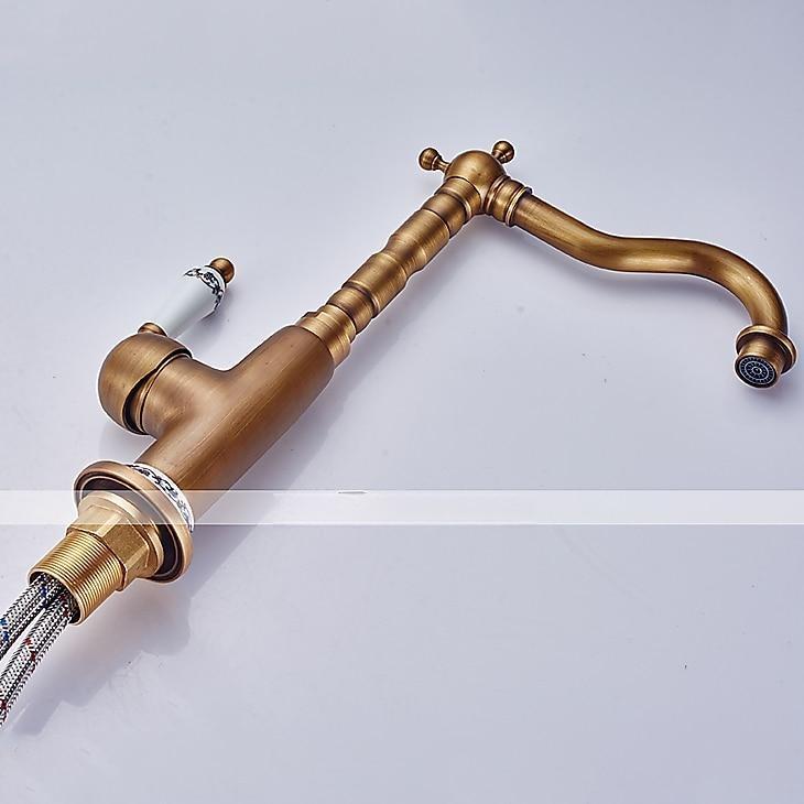 Bathroom Sink Faucet,Antique Brass Single Handle  One Hole Bath Taps, Retro Style Ceramic Handle Rotatable Faucet with Hot and Cold Switch 2025 - CAD $87.99 –P8